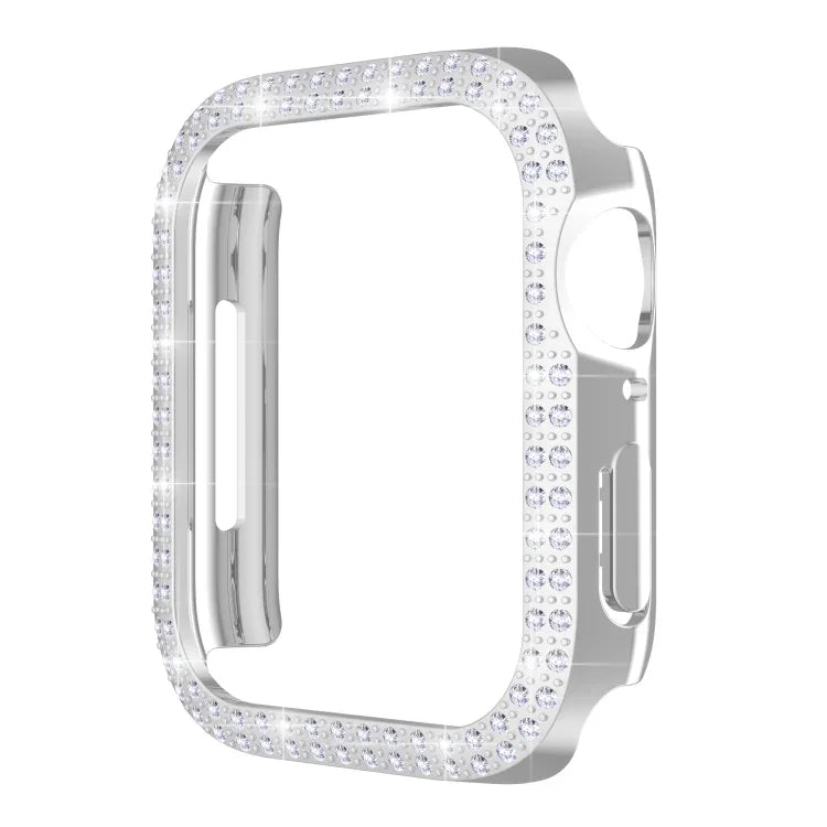 Caixa de Relógio PC com Diamantes de Dupla Fileira para Apple Watch Series, 7 41mm, 7 45mm