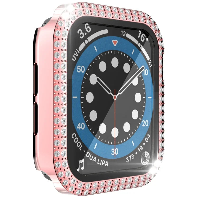 Capa de relógio de dupla fila em PC com diamante + vidro temperado para Apple Watch Series 6&SE&5&4 40mm, 6&SE&5&4 44mm, 6&SE&5&4 40mm / 3&2&1 38mm