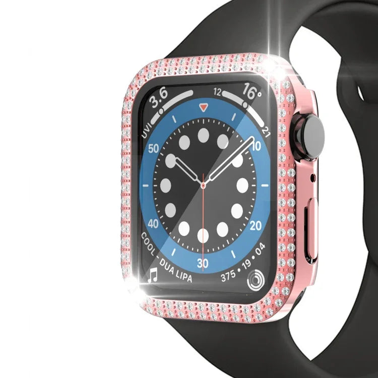 Capa de relógio de dupla fila em PC com diamante + vidro temperado para Apple Watch Series 6&SE&5&4 40mm, 6&SE&5&4 44mm, 6&SE&5&4 40mm / 3&2&1 38mm