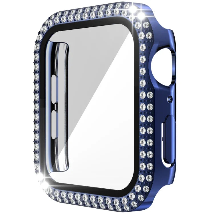 Capa de relógio de dupla fila em PC com diamante + vidro temperado para Apple Watch Series 6&SE&5&4 40mm, 6&SE&5&4 44mm, 6&SE&5&4 40mm / 3&2&1 38mm