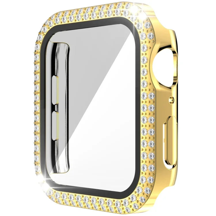 Capa de relógio de dupla fila em PC com diamante + vidro temperado para Apple Watch Series 6&SE&5&4 40mm, 6&SE&5&4 44mm, 6&SE&5&4 40mm / 3&2&1 38mm