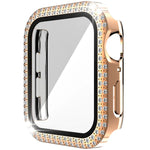 Capa de relógio de dupla fila em PC com diamante + vidro temperado para Apple Watch Series 6&SE&5&4 40mm, 6&SE&5&4 44mm, 6&SE&5&4 40mm / 3&2&1 38mm