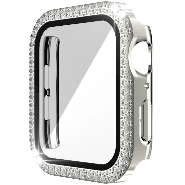 Capa de relógio de dupla fila em PC com diamante + vidro temperado para Apple Watch Series 6&SE&5&4 40mm, 6&SE&5&4 44mm, 6&SE&5&4 40mm / 3&2&1 38mm