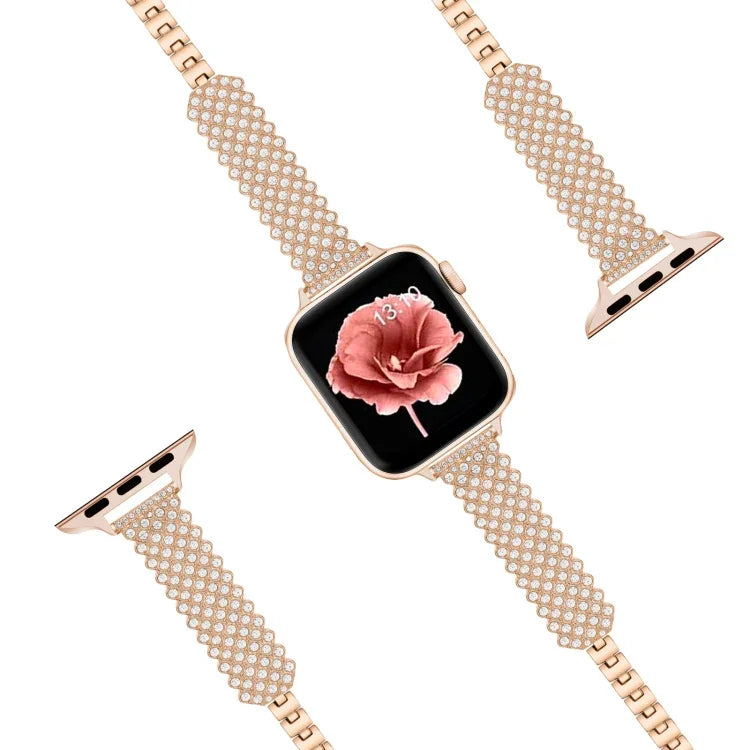 Pulseira de Relógio em Metal com Diamante em Forma de Coração para Apple Watch Series, 7 41mm / 6&SE&5&4 40mm / 3&2&1 38mm, 7 45mm / 6&SE&5&4 44mm / 3&2&1 42mm
