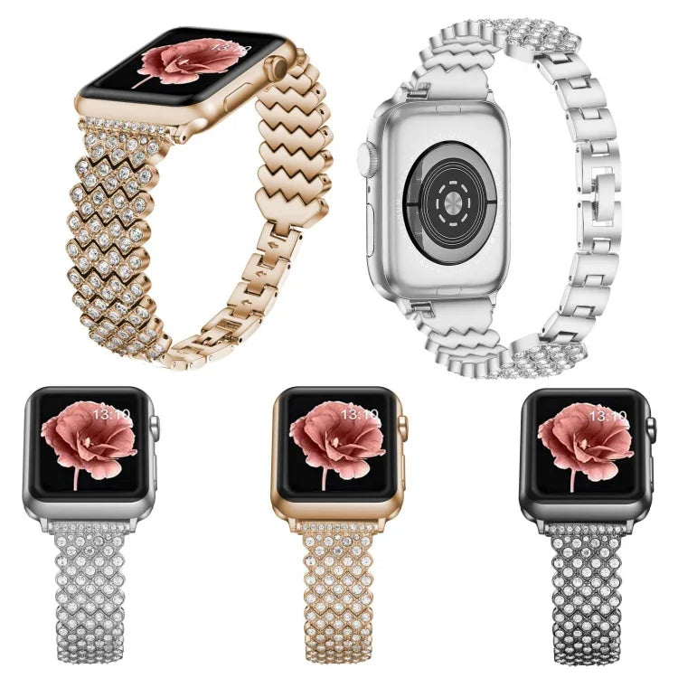 Pulseira de Relógio em Metal com Diamante em Forma de Coração para Apple Watch Series, 7 41mm / 6&SE&5&4 40mm / 3&2&1 38mm, 7 45mm / 6&SE&5&4 44mm / 3&2&1 42mm