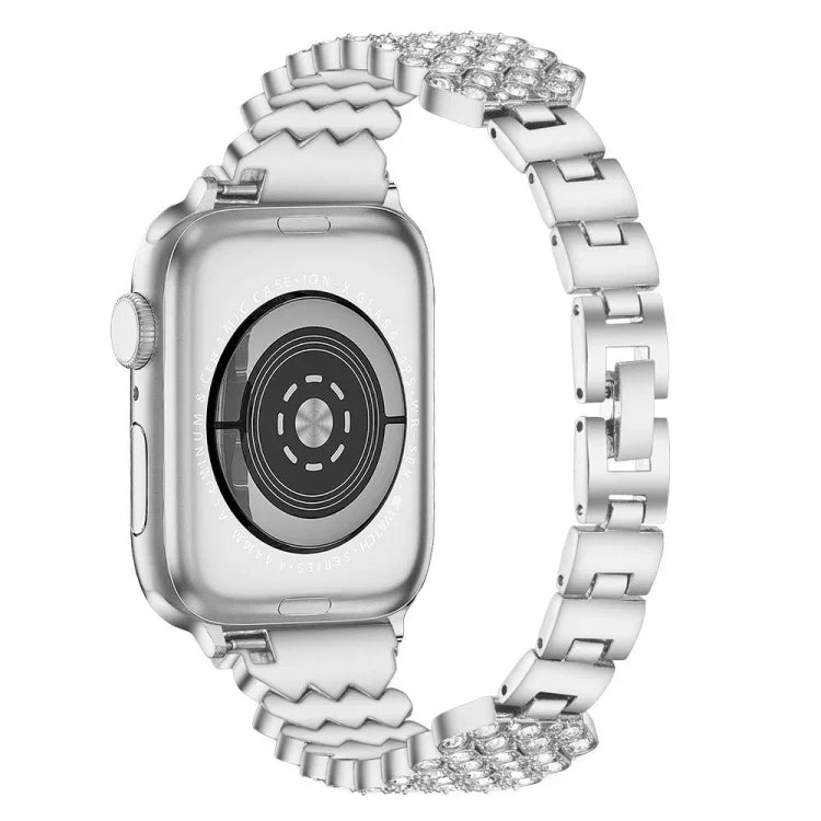 Pulseira de Relógio em Metal com Diamante em Forma de Coração para Apple Watch Series, 7 41mm / 6&SE&5&4 40mm / 3&2&1 38mm, 7 45mm / 6&SE&5&4 44mm / 3&2&1 42mm