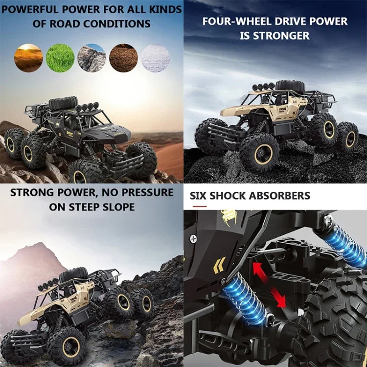 Carro RC 4WD com Seis Rodas de Liga Sobredimensionadas, (Preto), (Dourado)