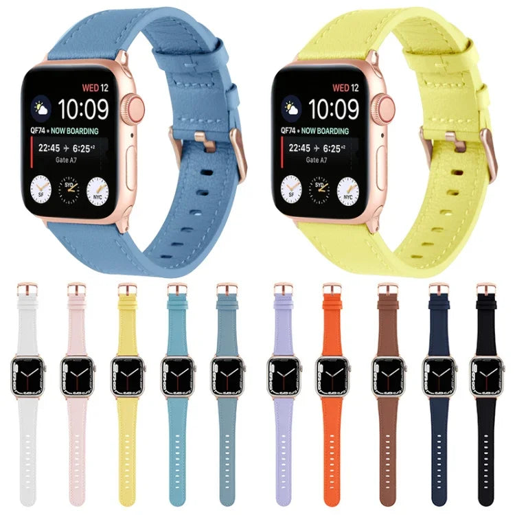 Pulseira de Relógio em Pele Genuína para Cintura Pequena para Apple Watch Series, 7 41mm / 6&SE&5&4 40mm / 3&2&1 38mm, 7 45mm / 6&SE&5&4 44mm / 3&2&1 42mm