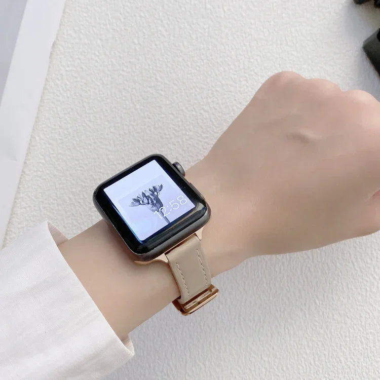 Pulseira de Relógio em Pele Lisa para Apple Watch Series, 7 41mm / 6&SE&5&4 40mm / 3&2&1 38mm, 7 45mm / 6&SE&5&4 44mm / 3&2&1 42mm