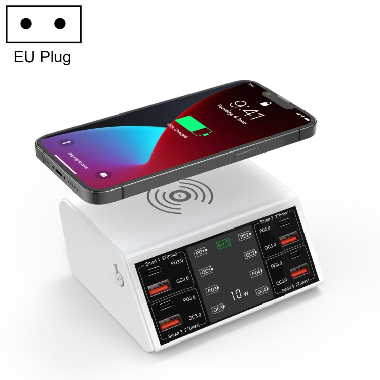 Carregador Sem Fios Inteligente com Ecrã Digital 838w 9 em 1 100W 4 PD 3.0 USB-C / Tipo-C + 4 Portas USB QC 3.0, Plugue EU, Plugue US, Plugue UK, Plugue AU