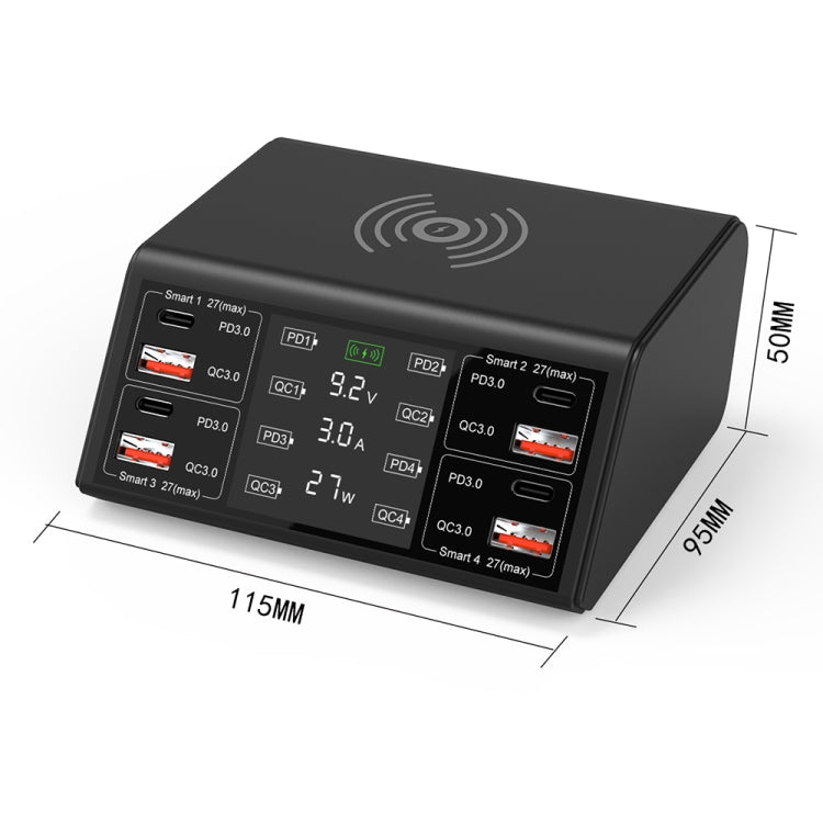 Carregador Sem Fios Inteligente com Ecrã Digital 838w 9 em 1 100W 4 PD 3.0 USB-C / Tipo-C + 4 Portas USB QC 3.0, Plugue EU, Plugue US, Plugue UK, Plugue AU