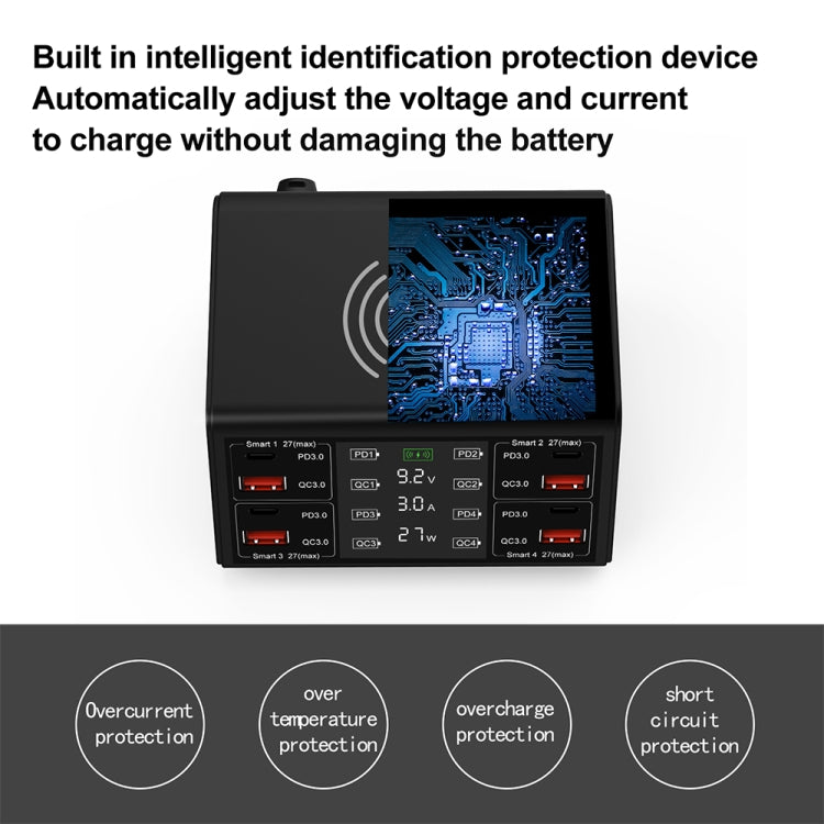 Carregador Sem Fios Inteligente com Ecrã Digital 838w 9 em 1 100W 4 PD 3.0 USB-C / Tipo-C + 4 Portas USB QC 3.0, Plugue EU, Plugue US, Plugue UK, Plugue AU