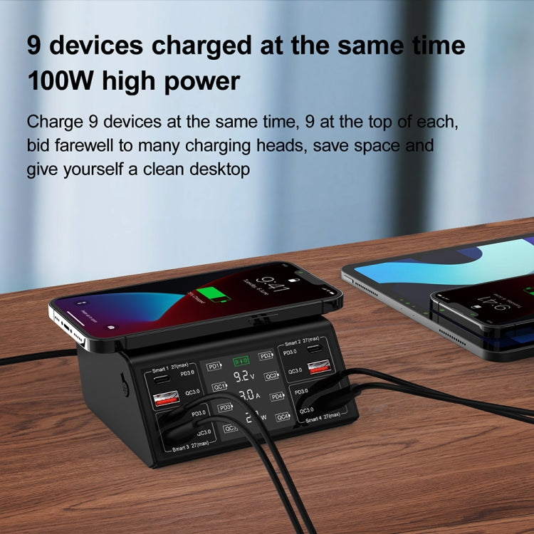 Carregador Sem Fios Inteligente com Ecrã Digital 838w 9 em 1 100W 4 PD 3.0 USB-C / Tipo-C + 4 Portas USB QC 3.0, Plugue EU, Plugue US, Plugue UK, Plugue AU