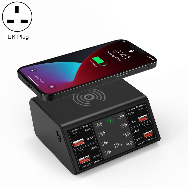Carregador Sem Fios Inteligente com Ecrã Digital 838w 9 em 1 100W 4 PD 3.0 USB-C / Tipo-C + 4 Portas USB QC 3.0, Plugue EU, Plugue US, Plugue UK, Plugue AU
