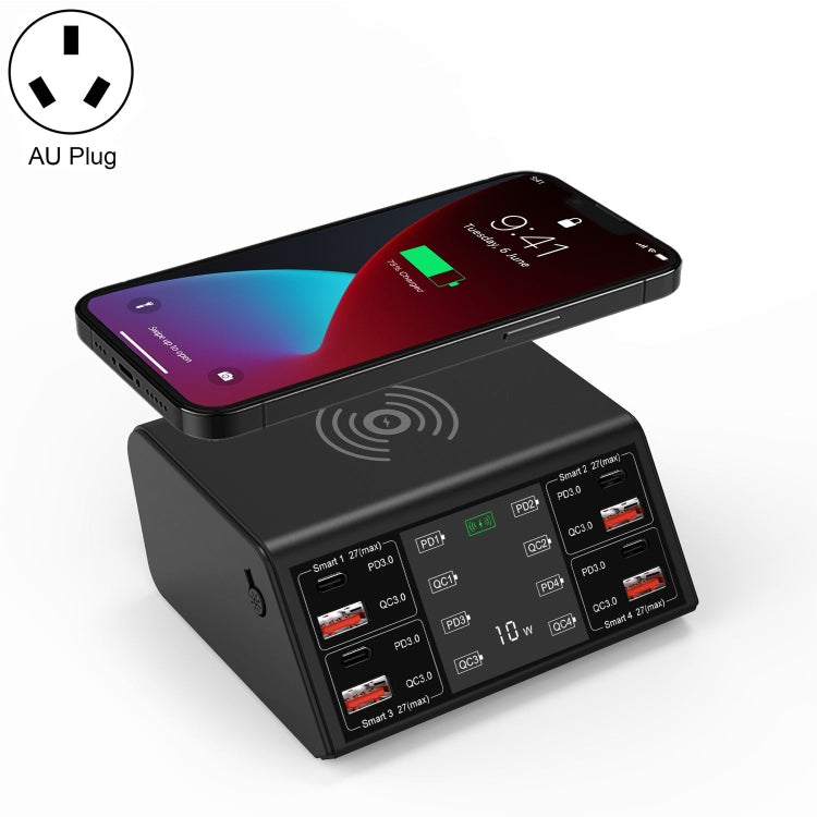 Carregador Sem Fios Inteligente com Ecrã Digital 838w 9 em 1 100W 4 PD 3.0 USB-C / Tipo-C + 4 Portas USB QC 3.0, Plugue EU, Plugue US, Plugue UK, Plugue AU
