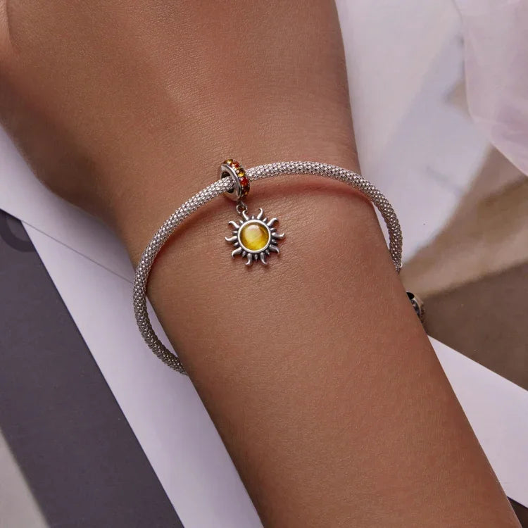 Acessórios DIY para Pulseira e Colar com Pendente de Sol Pequeno em Prata Esterlina S925, Sol Pequeno