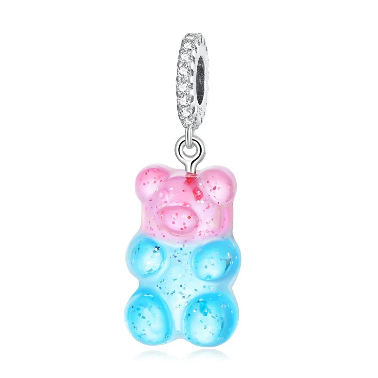 Acessórios DIY para Pulseira e Colar com Pendente de Urso Doce em Prata Esterlina S925, Urso Doce