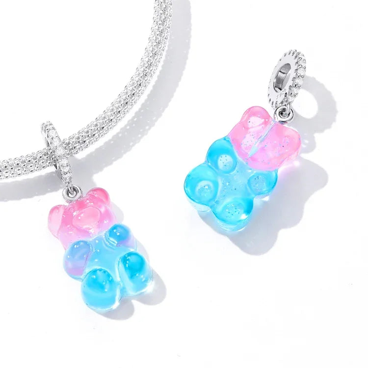 Acessórios DIY para Pulseira e Colar com Pendente de Urso Doce em Prata Esterlina S925, Urso Doce