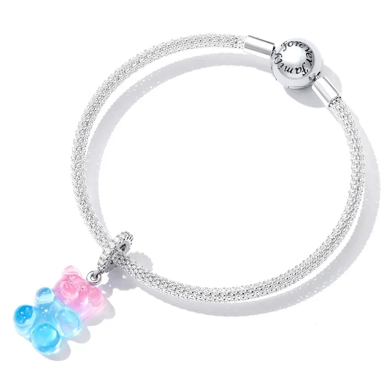 Acessórios DIY para Pulseira e Colar com Pendente de Urso Doce em Prata Esterlina S925, Urso Doce