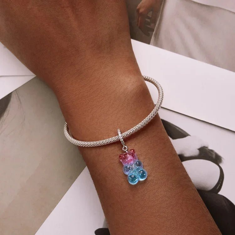Acessórios DIY para Pulseira e Colar com Pendente de Urso Doce em Prata Esterlina S925, Urso Doce