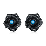 Brincos de Prata Esterlina S925 com Botão de Rosa Negra para Mulheres, Rosa Negra