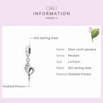 Pendente de Concha em Prata Esterlina S925 para DIY Pulseira Colar Acessórios, Concha