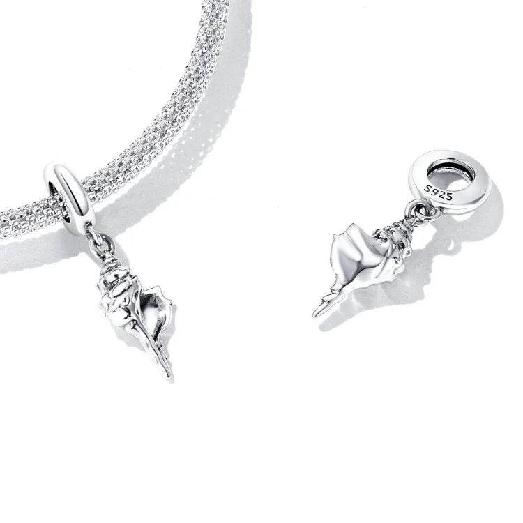 Pendente de Concha em Prata Esterlina S925 para DIY Pulseira Colar Acessórios, Concha