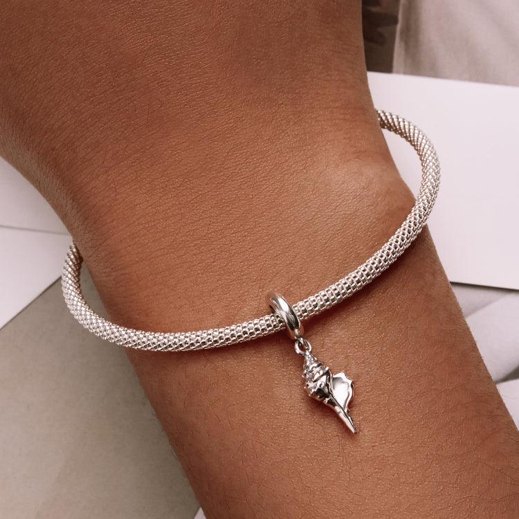 Pendente de Concha em Prata Esterlina S925 para DIY Pulseira Colar Acessórios, Concha