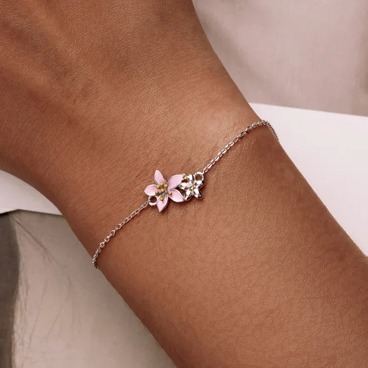 Pulseira Feminina Flor de Cerejeira em Prata Esterlina S925, Flor de Cerejeira