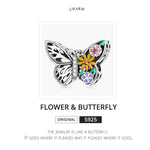 Acessórios DIY para Pulseira e Colar com Contas de Flor e Borboleta em Prata Esterlina S925, Flor e Borboleta