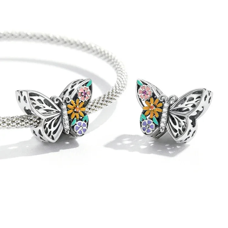 Acessórios DIY para Pulseira e Colar com Contas de Flor e Borboleta em Prata Esterlina S925, Flor e Borboleta
