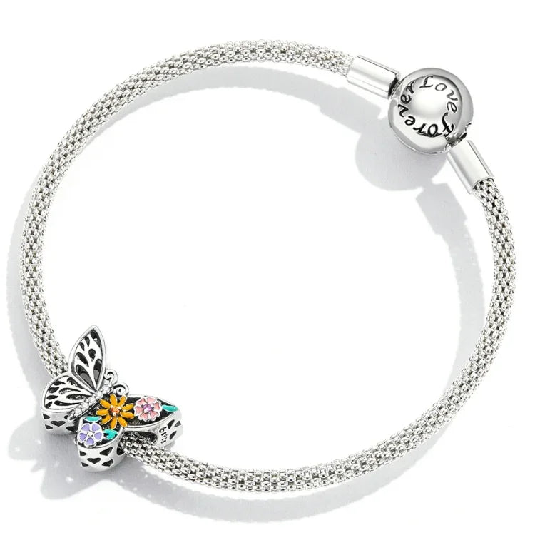 Acessórios DIY para Pulseira e Colar com Contas de Flor e Borboleta em Prata Esterlina S925, Flor e Borboleta