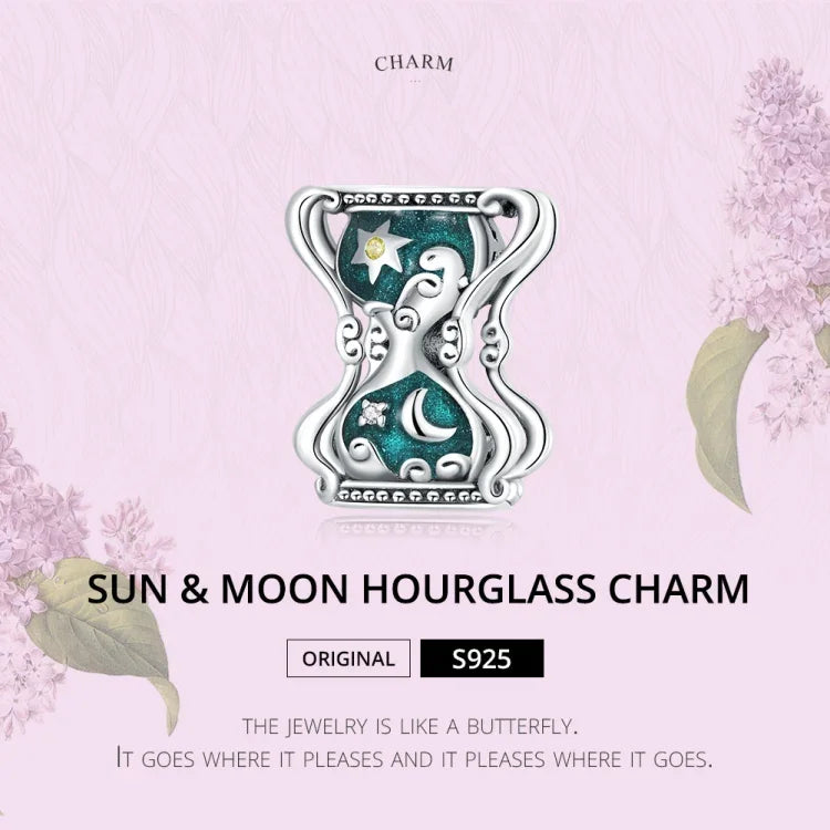 Contas de Sol, Lua e Ampulheta em Prata Esterlina S925 para DIY em Pulseira ou Colar, Sol, Lua e Ampulheta