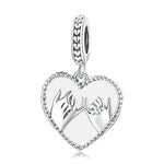 Pendente de Mãos Dadas em Forma de Coração em Prata Esterlina S925 para DIY Pulseira Colar Acessórios, Mãos Dadas
