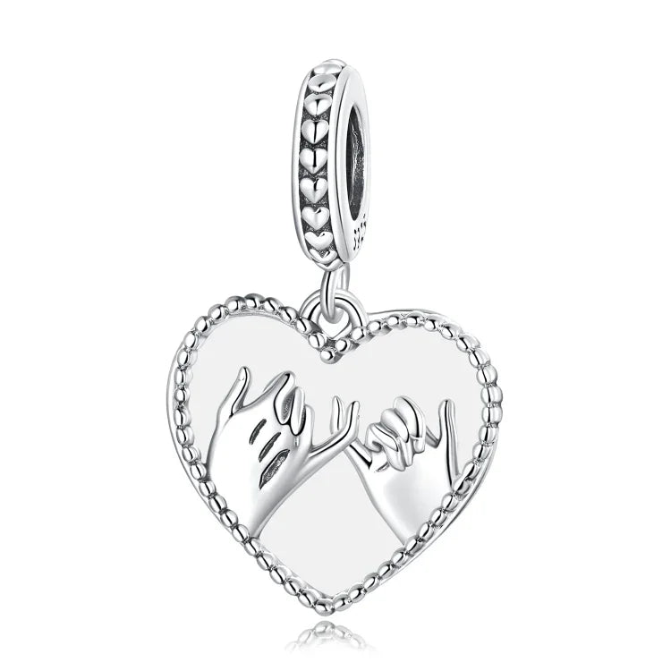 Pendente de Mãos Dadas em Forma de Coração em Prata Esterlina S925 para DIY Pulseira Colar Acessórios, Mãos Dadas