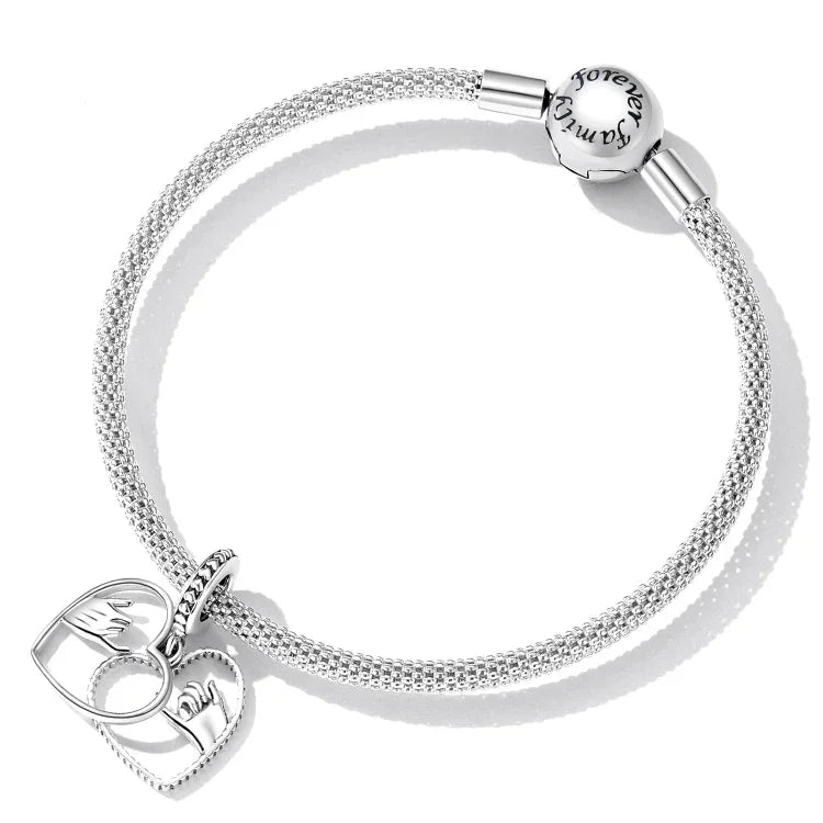 Pendente de Mãos Dadas em Forma de Coração em Prata Esterlina S925 para DIY Pulseira Colar Acessórios, Mãos Dadas