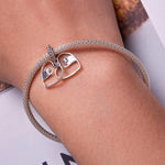 Pendente de Mãos Dadas em Forma de Coração em Prata Esterlina S925 para DIY Pulseira Colar Acessórios, Mãos Dadas