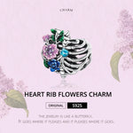 Contas de Flor de Costela em Forma de Coração em Prata Esterlina S925 para DIY Pulseira Colar Acessórios, Flor de Costela em Coração