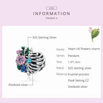 Contas de Flor de Costela em Forma de Coração em Prata Esterlina S925 para DIY Pulseira Colar Acessórios, Flor de Costela em Coração
