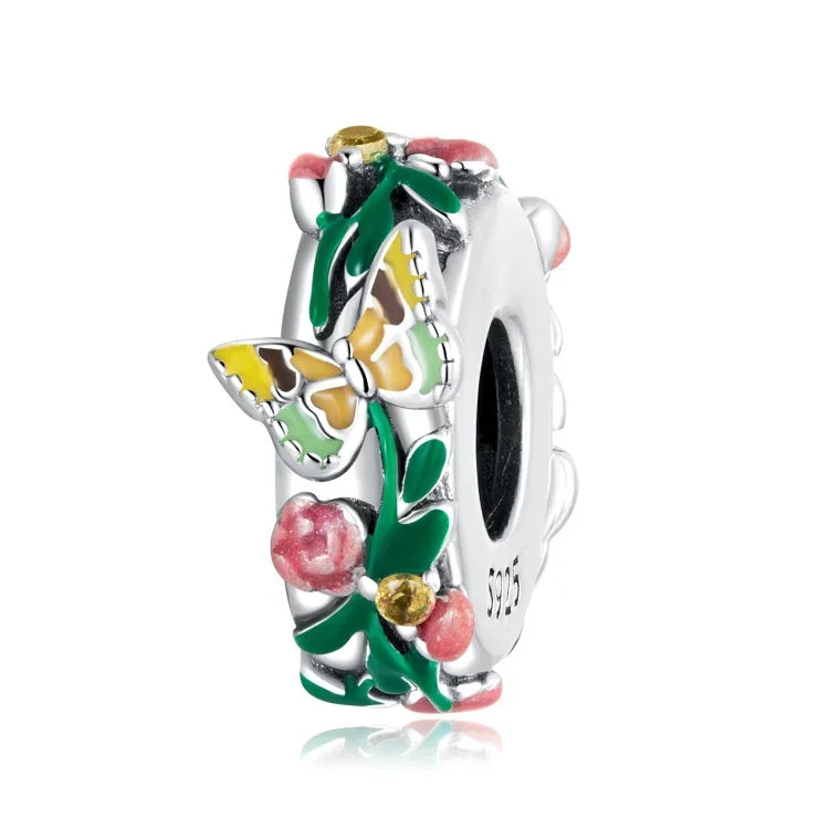 Contas de Borboleta e Flor em Prata Esterlina S925 para DIY Pulseira Colar Acessórios, Borboleta Flor