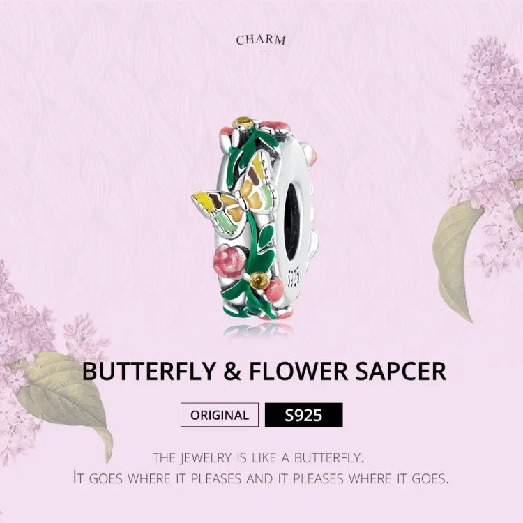 S925 Sterling Silver Butterfly Flower Beads DIY Bracelet Necklace Accessories, Butterfly Flower