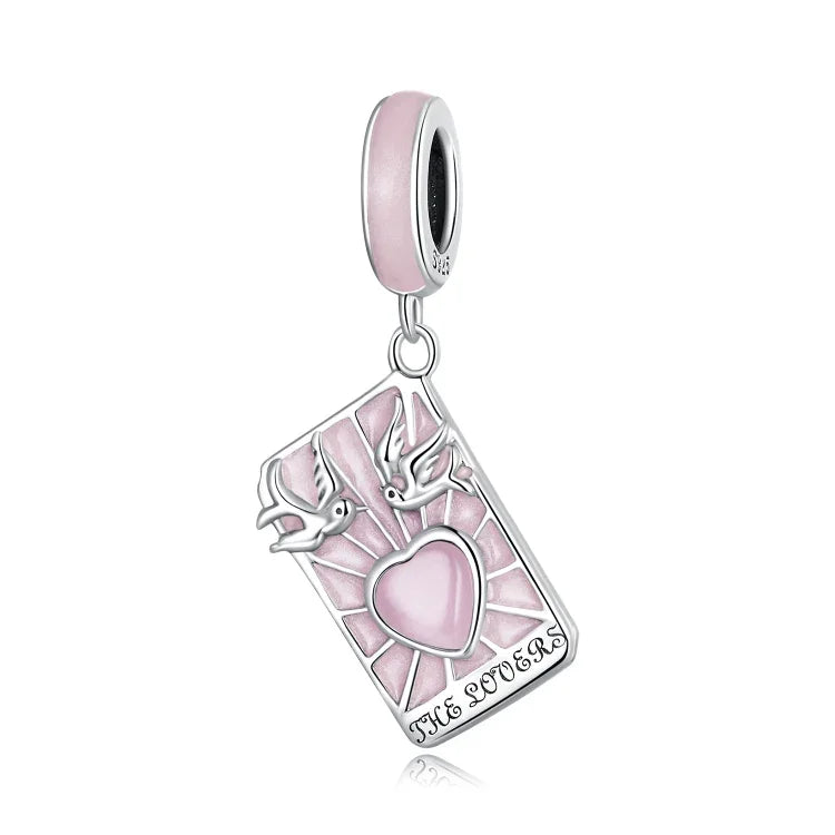 Pendente de Amante de Tarô em Prata Esterlina S925 para DIY em Pulseira ou Colar, Amante de Tarô