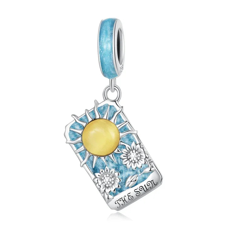 Pendente de Sol de Tarô em Prata Esterlina S925 para DIY em Pulseira ou Colar, Sol de Tarô