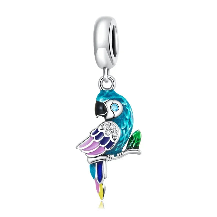 Pendente de Papagaio em Prata Esterlina S925 para DIY Pulseira Colar Acessórios, Papagaio