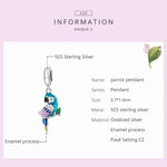 Pendente de Papagaio em Prata Esterlina S925 para DIY Pulseira Colar Acessórios, Papagaio