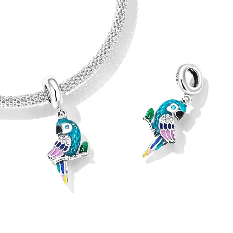 Pendente de Papagaio em Prata Esterlina S925 para DIY Pulseira Colar Acessórios, Papagaio