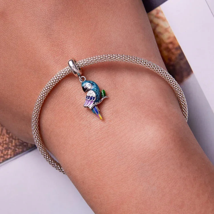Pendente de Papagaio em Prata Esterlina S925 para DIY Pulseira Colar Acessórios, Papagaio