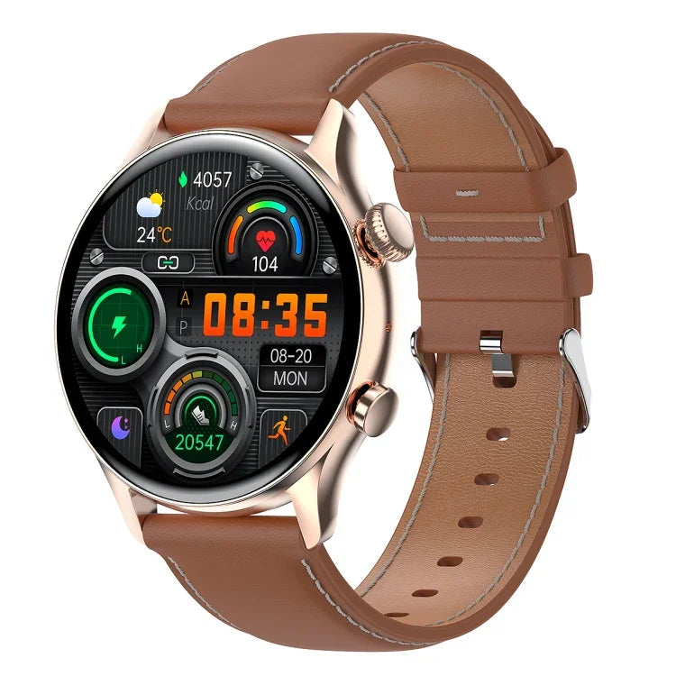 Relógio Inteligente HK8Pro com Ecrã AMOLED de 1,36 polegadas e Correia de Couro, Suporta Função NFC / Monitorização de Oxigénio no Sangue, Correia de Couro (Preto), Correia de Couro (Dourado), Correia de Couro (Prateado)