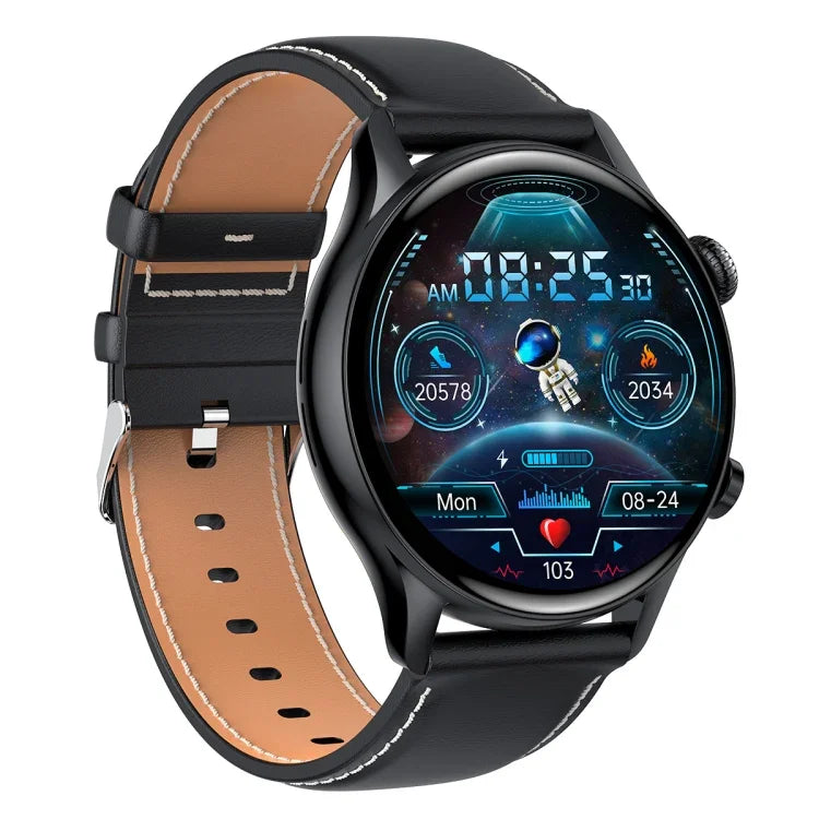 Relógio Inteligente HK8Pro com Ecrã AMOLED de 1,36 polegadas e Correia de Couro, Suporta Função NFC / Monitorização de Oxigénio no Sangue, Correia de Couro (Preto), Correia de Couro (Dourado), Correia de Couro (Prateado)
