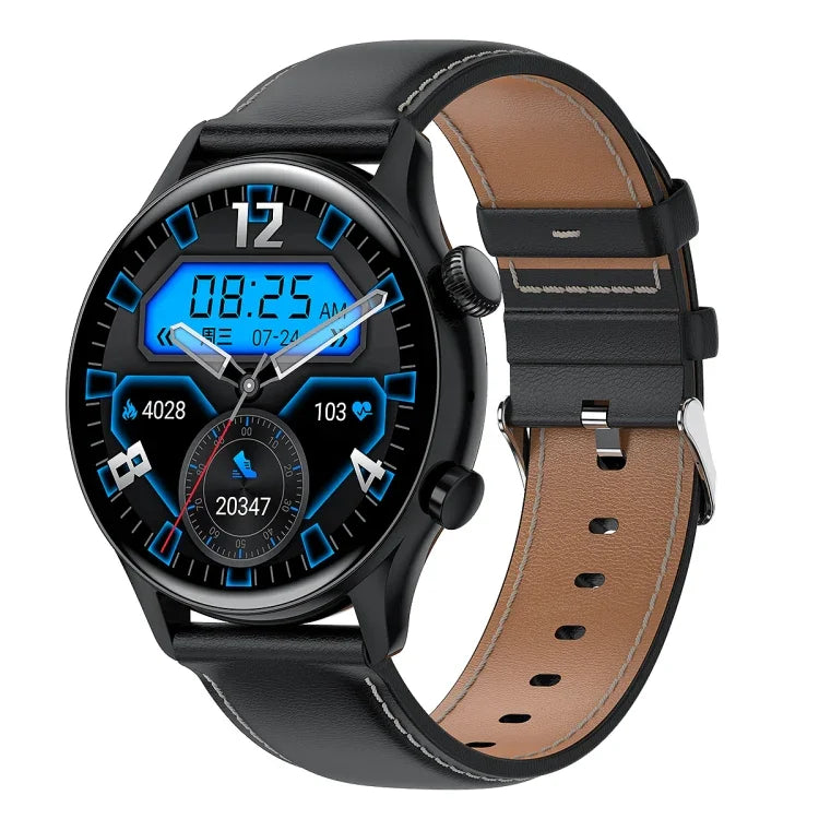 Relógio Inteligente HK8Pro com Ecrã AMOLED de 1,36 polegadas e Correia de Couro, Suporta Função NFC / Monitorização de Oxigénio no Sangue, Correia de Couro (Preto), Correia de Couro (Dourado), Correia de Couro (Prateado)